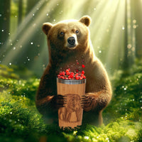 bear bamboo mug in the paws of bear in the woods