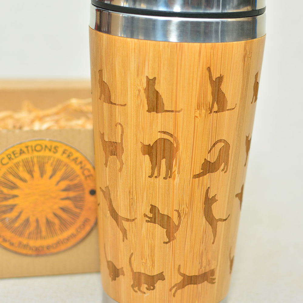 Playing CATS Wood Gift Travel Mug Custom Text Engraved Wooden Tumbler