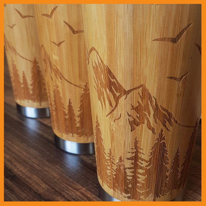 Bamboo Travel Mug MOUNTAINS AND FOREST with Engraved Names (Reserved for Niconavez)
