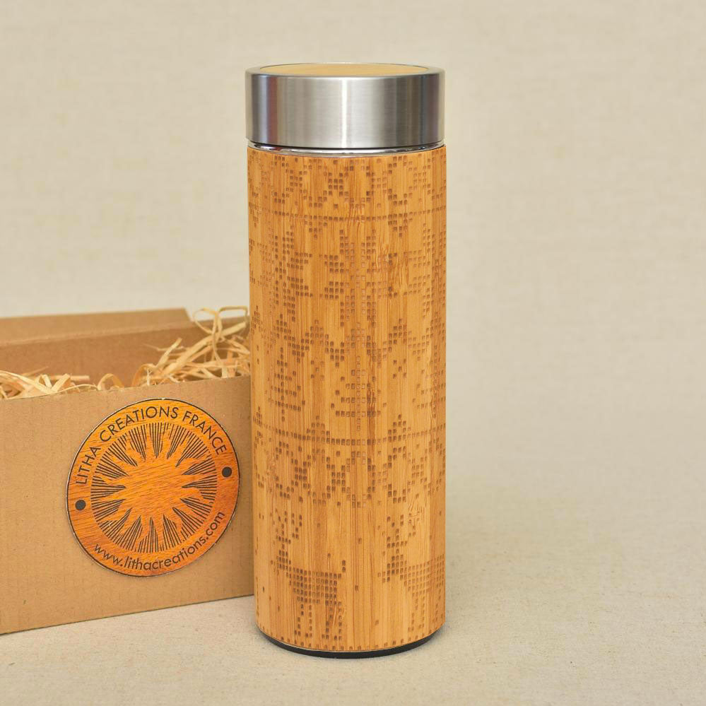 bamboo thermos with ethnic nordic engraving