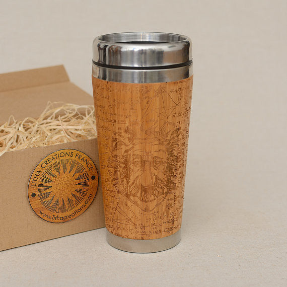 EINSTAIN Engraved Wood Travel Mug Tumbler - litha-creations-france