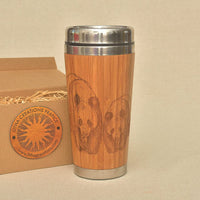 PANDAS Engraved Wood Travel Mug Tumbler - litha-creations-france