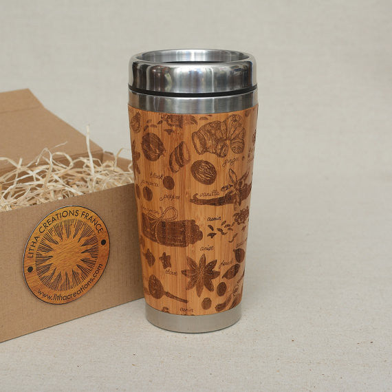 SPICES Engraved Wood Travel Mug Tumbler - litha-creations-france