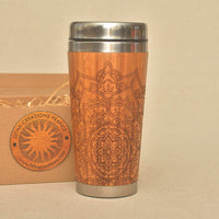 PETAL MANDALA Engraved Wood Travel Mug Tumbler - litha-creations-france