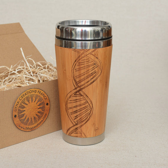 DNA Engraved Wood Travel Mug Tumbler - litha-creations-france