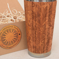 BLOSSOM Engraved Wood Travel Mug Tumbler - litha-creations-france