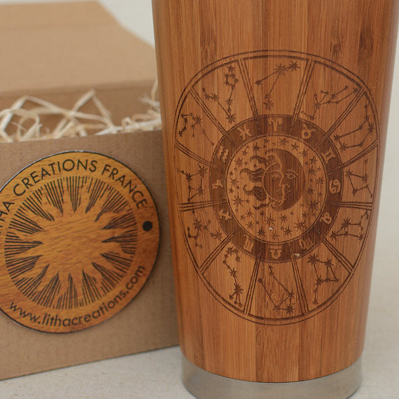CONSTELLATIONS Engraved Wood Travel Mug Tumbler - litha-creations-france