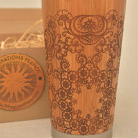 FLORAL MANDALA Engraved Wood Travel Mug Tumbler - litha-creations-france
