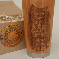CAT Engraved Wood Travel Mug Tumbler - litha-creations-france