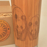 PANDAS Engraved Wood Travel Mug Tumbler - litha-creations-france