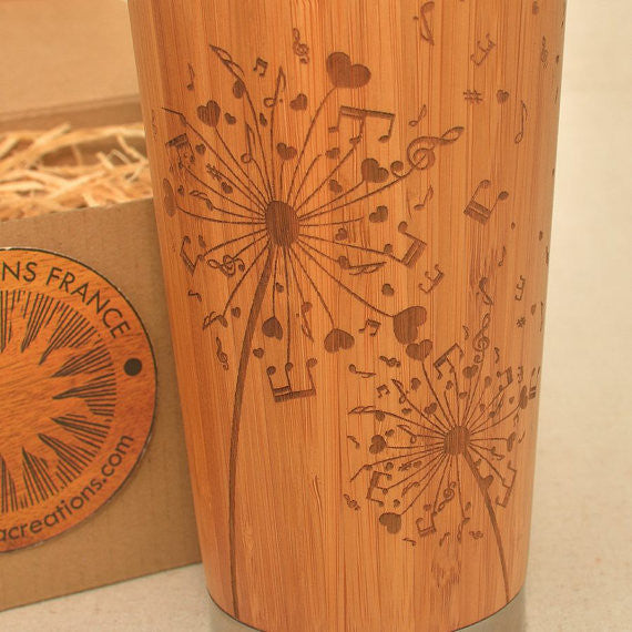 DANDELION NOTES  Engraved Wood Travel Mug Tumbler - litha-creations-france