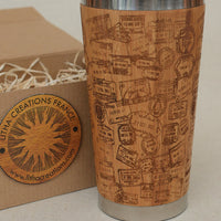 TRAVEL STAMPS Engraved Wood Travel Mug Tumbler - litha-creations-france