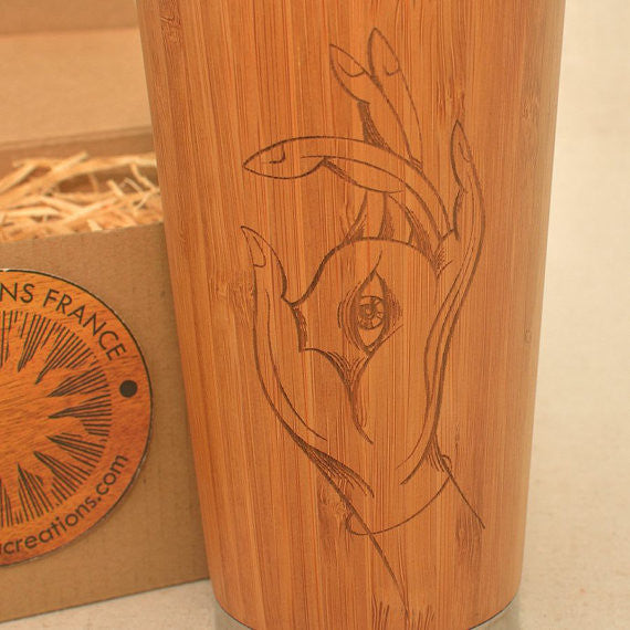 HAMSA Engraved Wood Travel Mug Tumbler - litha-creations-france