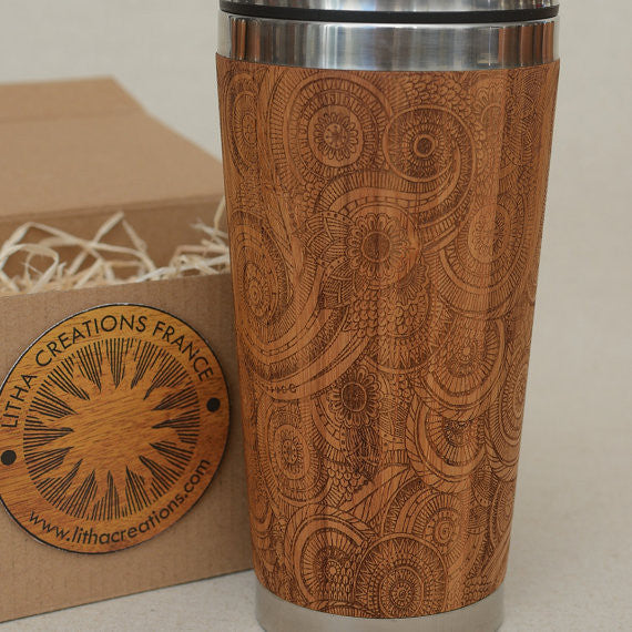 DESIRE Engraved Wood Travel Mug Tumbler - litha-creations-france
