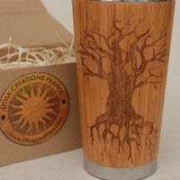 TREE OF KNOWLEDGE Engraved Wood Travel Mug Tumbler - litha-creations-france