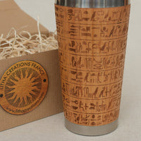 HIEROGLYPHS Engraved Wood Travel Mug Tumbler - litha-creations-france