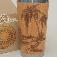 TROPICAL BEACH Engraved Wood Travel Mug Tumbler - litha-creations-france