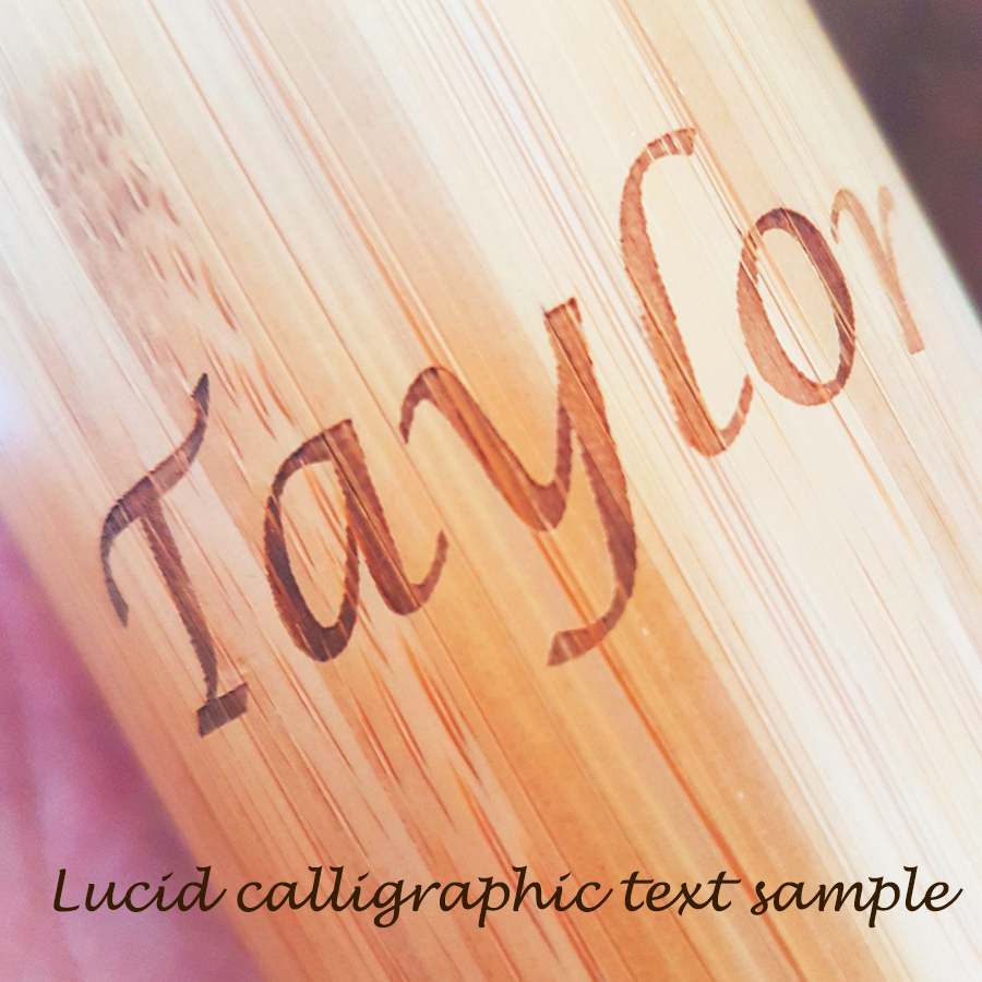 Lucid caligraphic name engraving on bamboo thermos