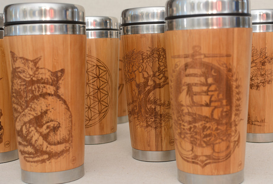 EINSTAIN Engraved Wood Travel Mug Tumbler - litha-creations-france