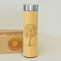 APPLE TREE Bamboo Wood Thermos Insulated Water Bottle
