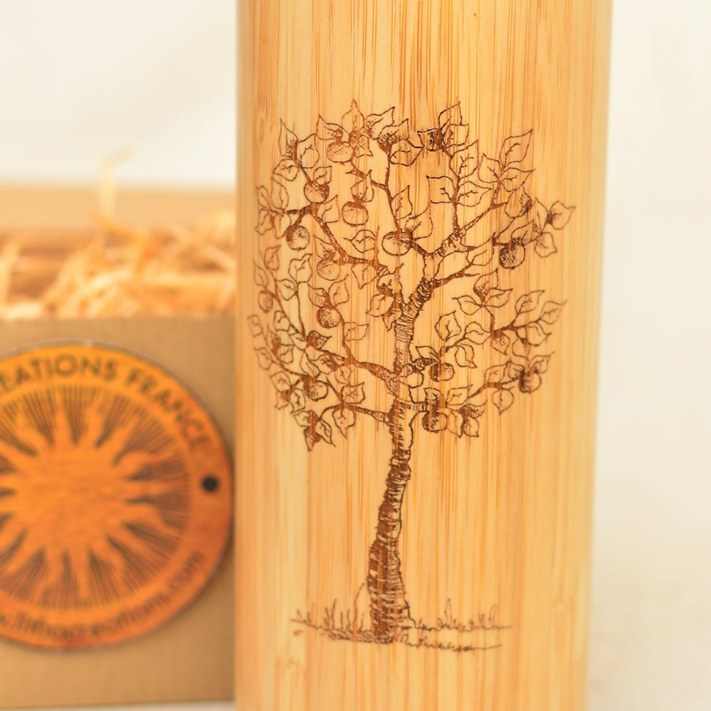APPLE TREE Bamboo Wood Thermos Insulated Water Bottle