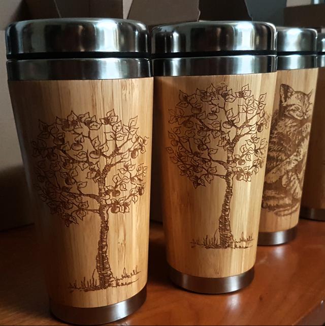 APPLE TREE Wood Travel Mug Custom Engraved Tumbler Nature