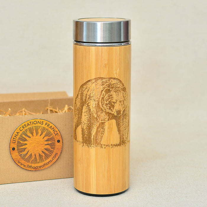BEAR Wood Thermos Insulated Water Bottle