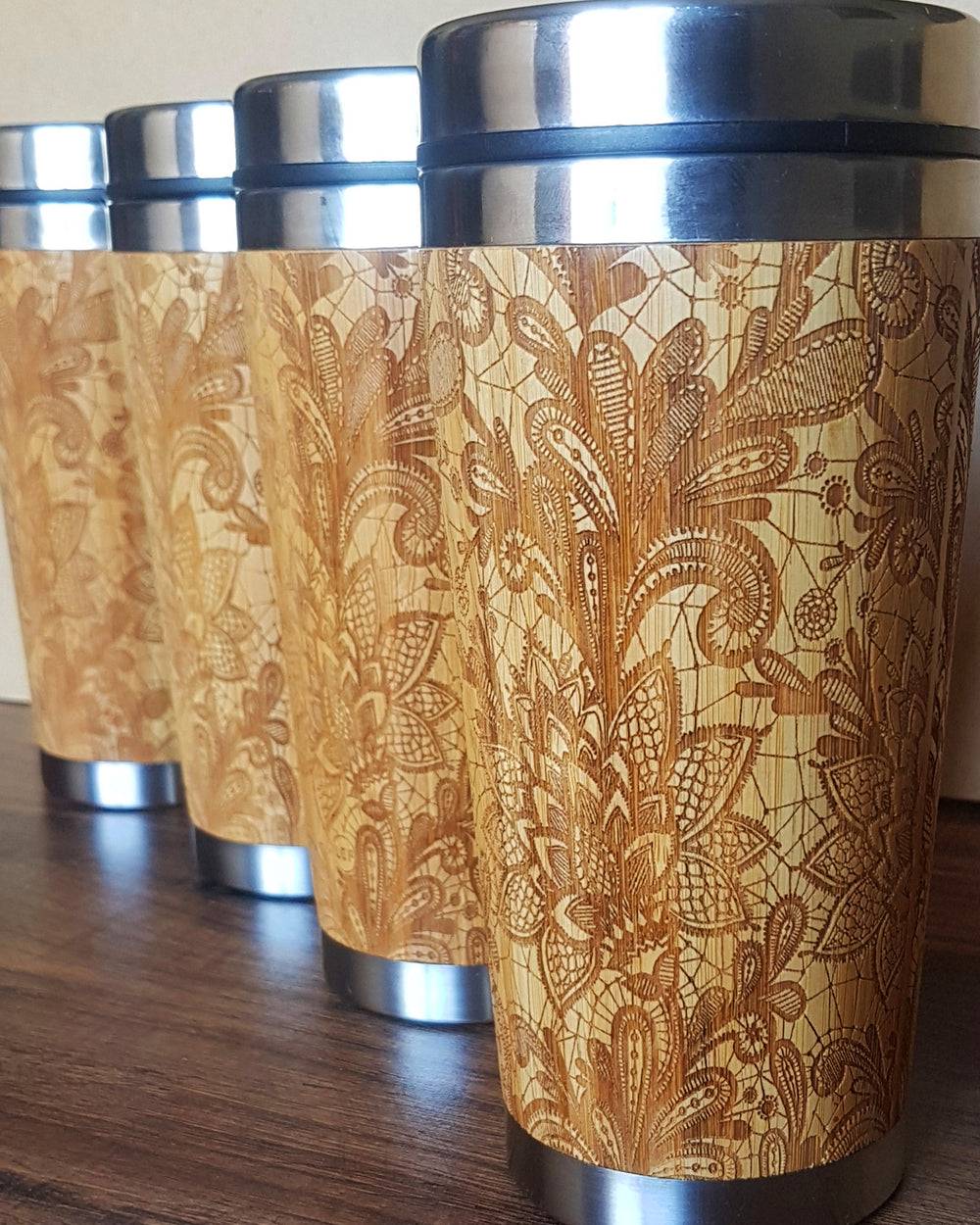 BLOSSOM Wood Gift Bamboo Travel Mug Custom Text Engraved Wooden Tumbler