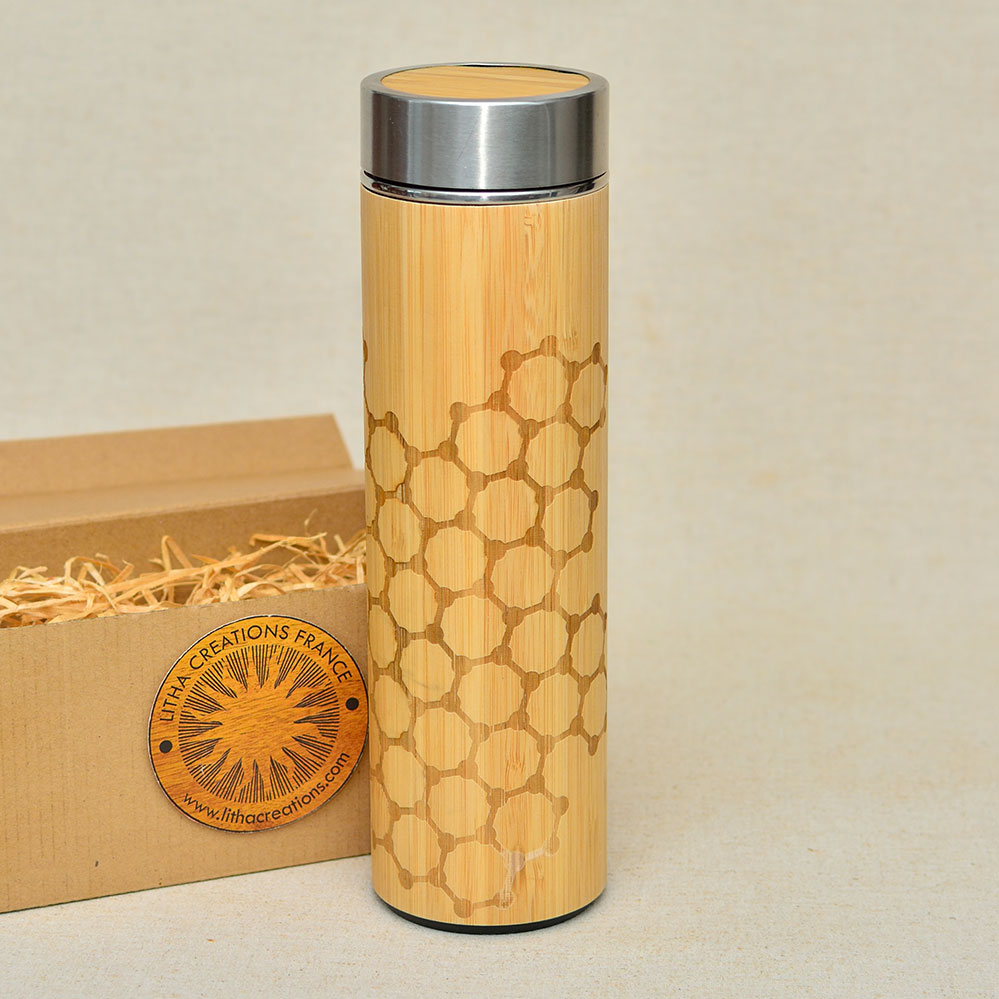 BE A CHANGE Bamboo Wood Thermos Insulated Water Bottle