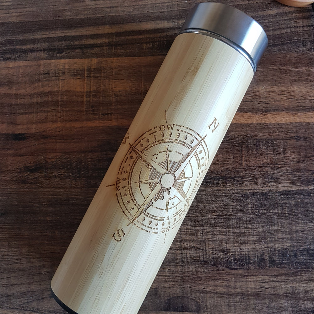 COMPASS Wood Thermos Insulated Water Bottle