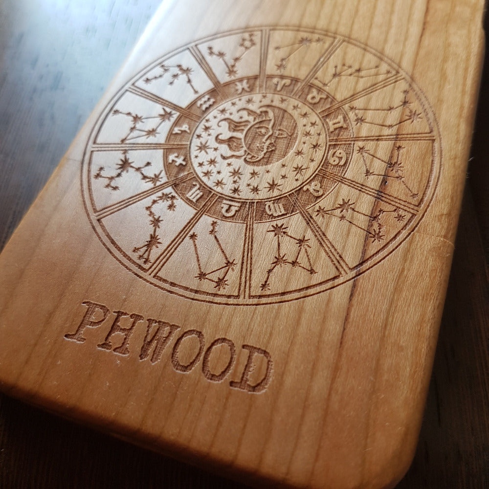 Wood Phone Case constellations design with customized text