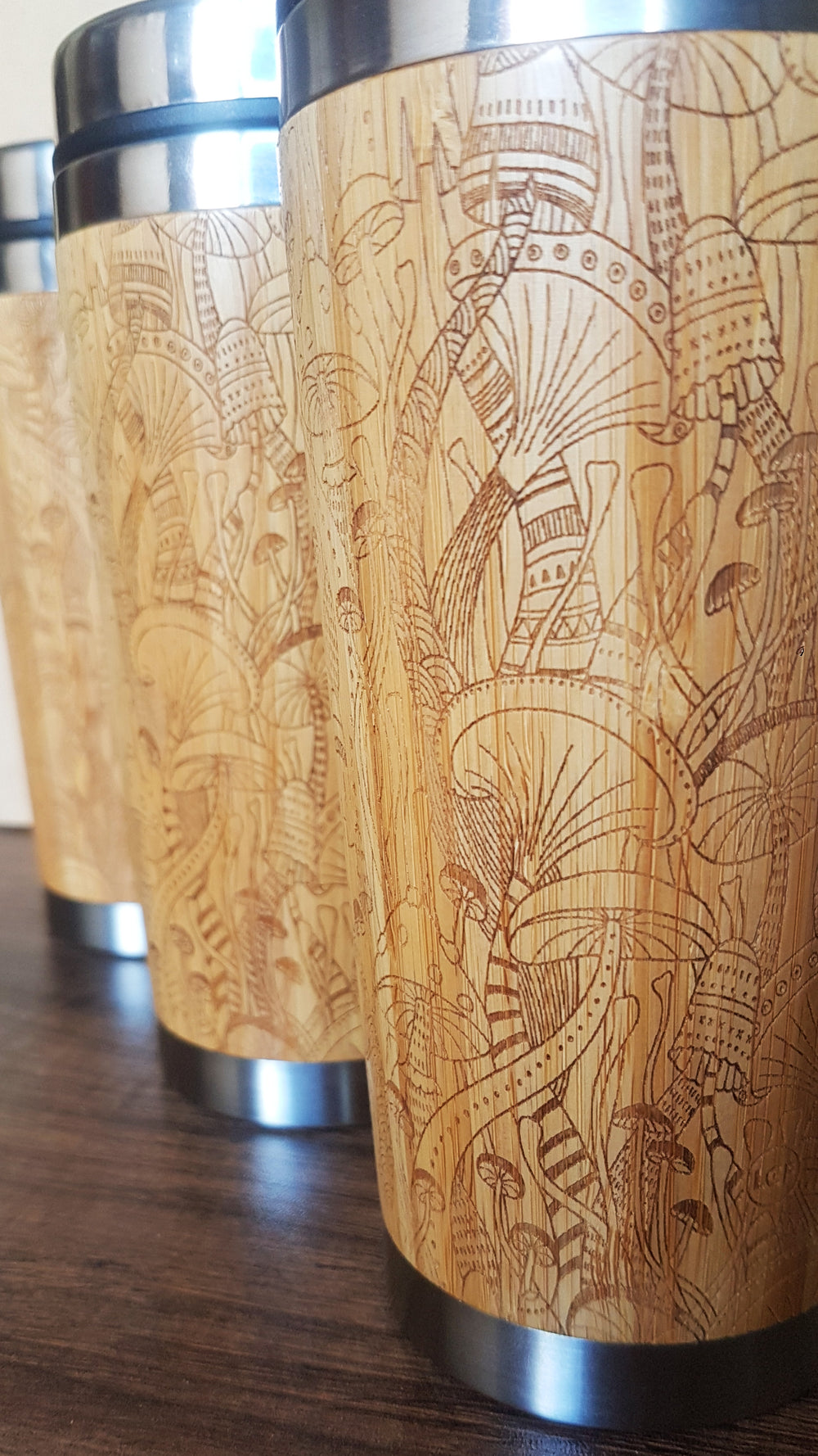 DMT Mushrooms Wood Travel Mug Custom Engraved Tumbler