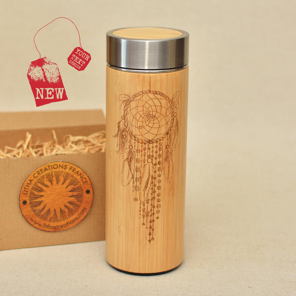 DREAMCATCHER Wood Thermos Vacuum Flask - litha-creations-france
