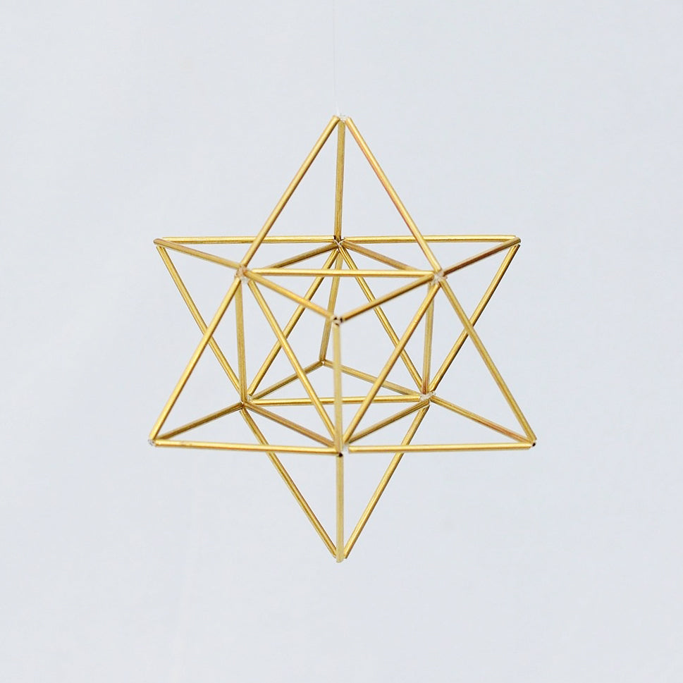 Small EGG OF LIFE Merkaba Tetrahedron Star of David 3 D Himmeli Hanging Brass Home Decor - litha-creations-france