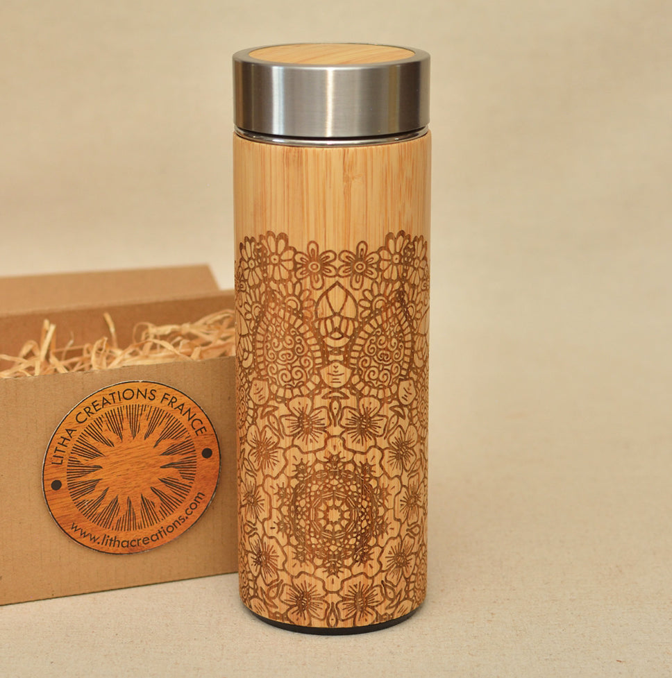 ETHNIC MANDALA Wood Thermos Vacuum Flask - litha-creations-france