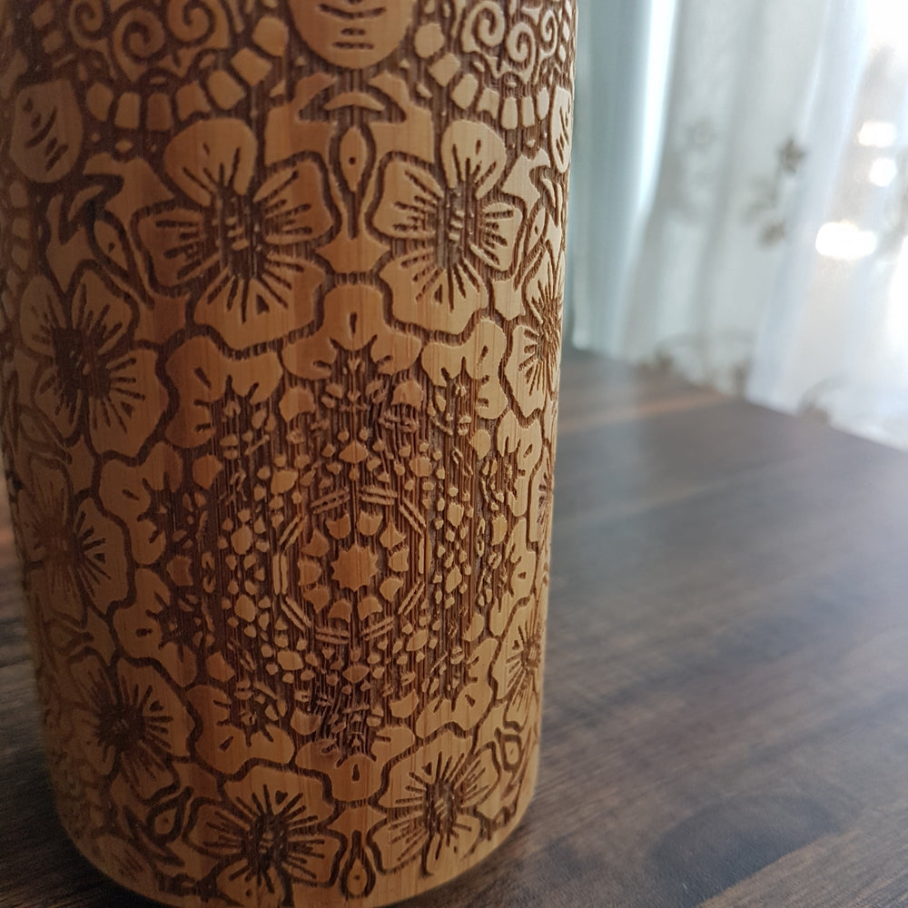 ETHNIC MANDALA Wood Thermos Insulated Water Bottle