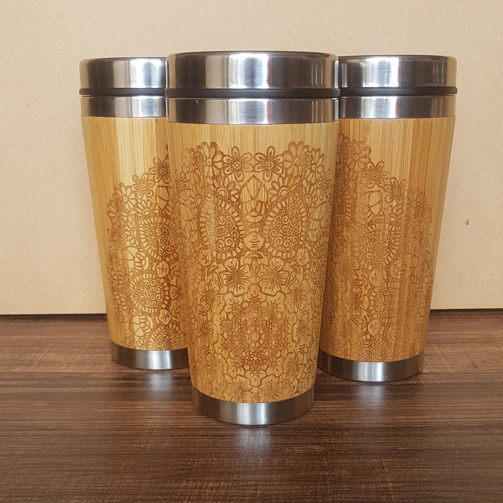 ETHNIC MANDALA Wood Travel Mug Custom Engraved Tumbler