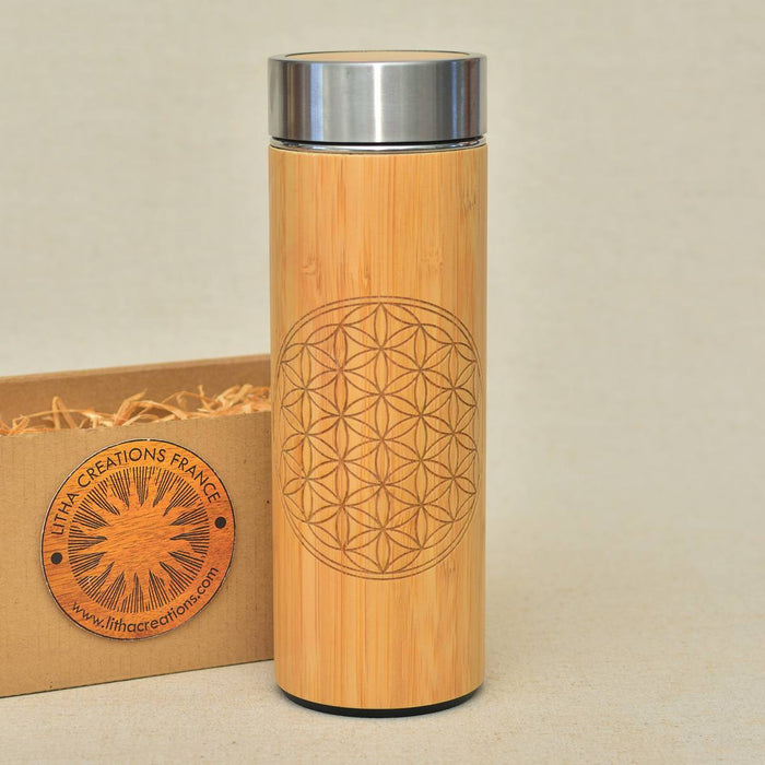 FLOWER OF LIFE Wood Thermos Vacuum Flask - litha-creations-france