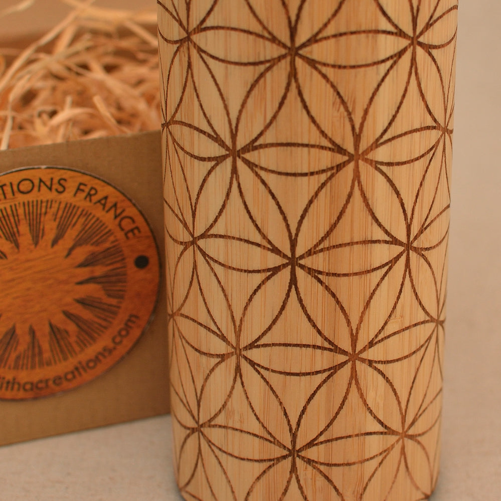 FULL FLOWER OF LIFE Wood Thermos Vacuum Flask - litha-creations-france