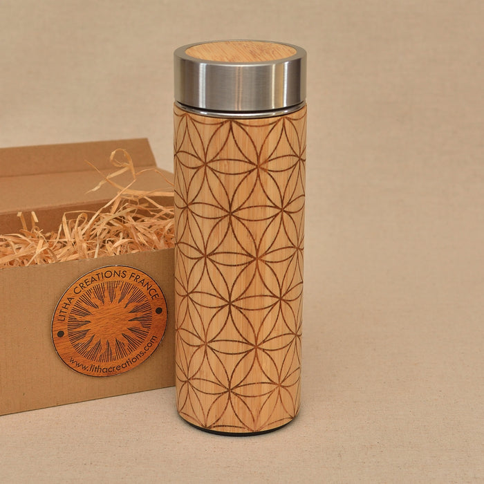 FULL FLOWER OF LIFE Wood Thermos Vacuum Flask - litha-creations-france