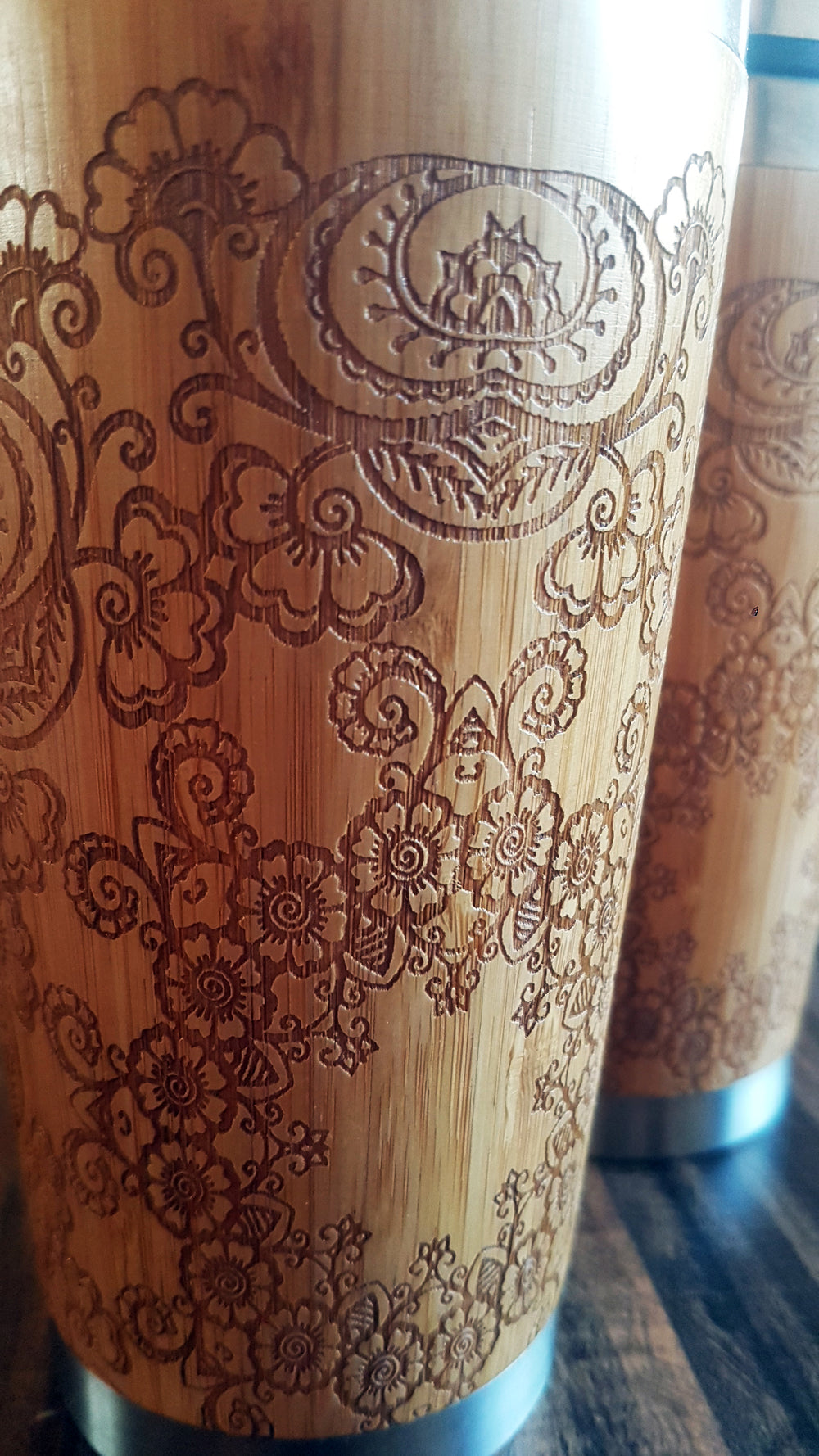 FLORAL MANDALA Wood Travel Mug Custom Engraved Tumbler