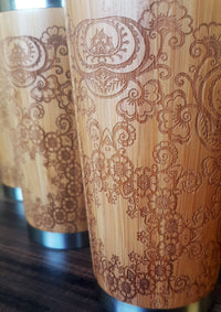 FLORAL MANDALA Wood Travel Mug Custom Engraved Tumbler