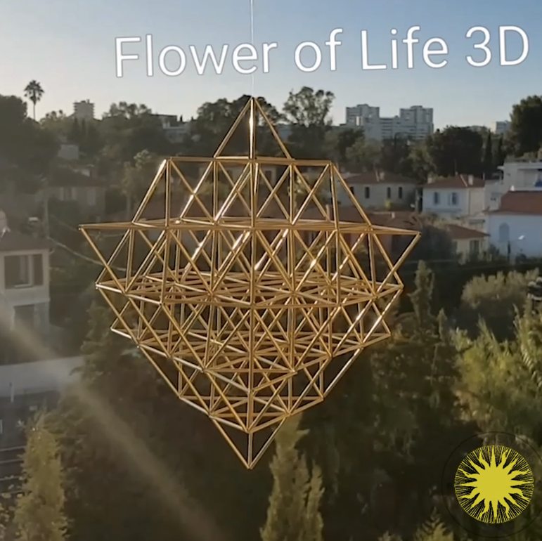 Flower of Life Himmeli Wall Decor 3D by Nassim Haramein, Polished Brass Home Decor - litha-creations-france