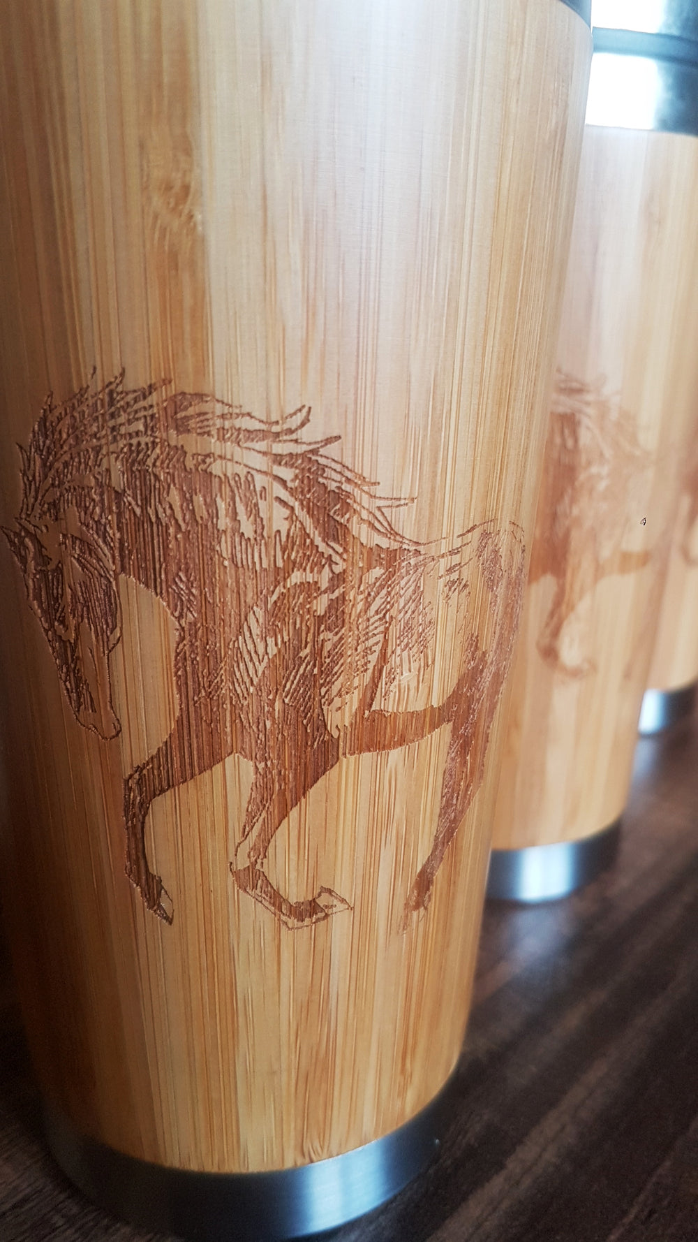 MUSTANG Horse Wood Travel Mug Custom Engraved Tumbler