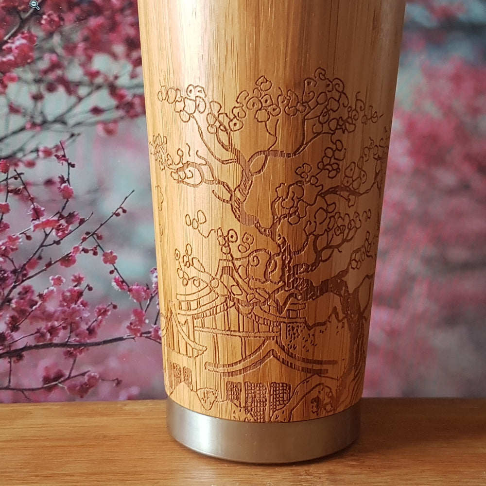 JAPAN Engraved Wood Travel Mug Tumbler - litha-creations-france
