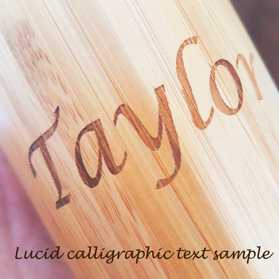 Lucid caligraphic name engraving on bamboo mug