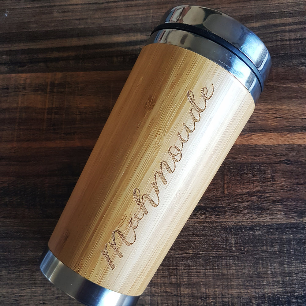 NAME Custom Engraved Wood Travel Mug Wooden Tumbler