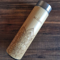 HALF MANDALA Wood Thermos Insulated Water Bottle