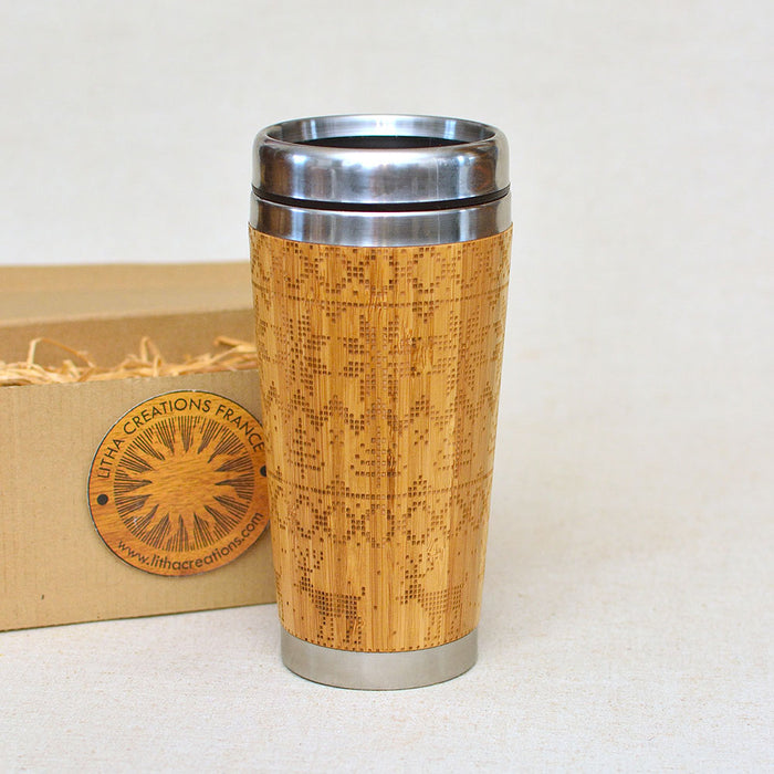 NORDIC Christmas Wood Travel Mug Custom Engraved Tumbler