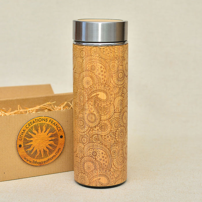 PAISLEY Wood Thermos Insulated Water Bottle